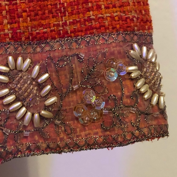 Josephine Chaus Orange Tweed Beaded Blazer Jacket - Picture 4 of 14